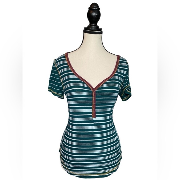 Nobo Henley Y2K soft ribbed jersey knit forest green bodycon Bella Swan - Picture 1 of 10